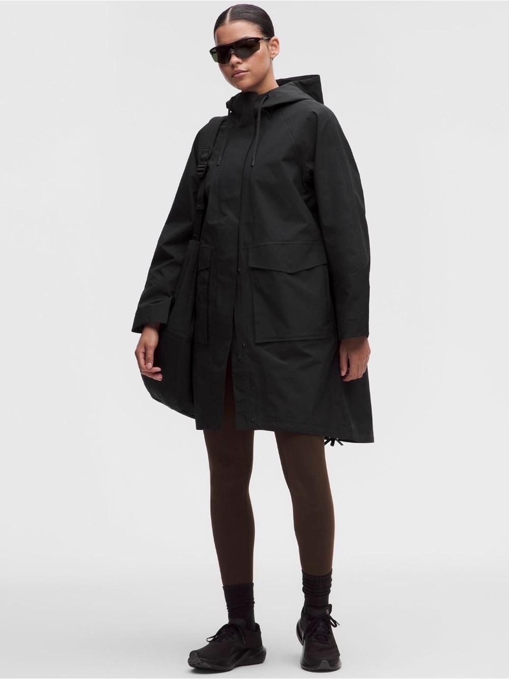 Black Hooded Fishtail Raincoat Jacket - Women's